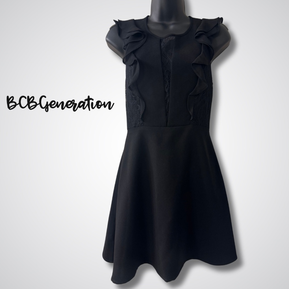 BCBGeneration Black Lace Ruffle Fit & Flare Dress - Timeless Elegance!